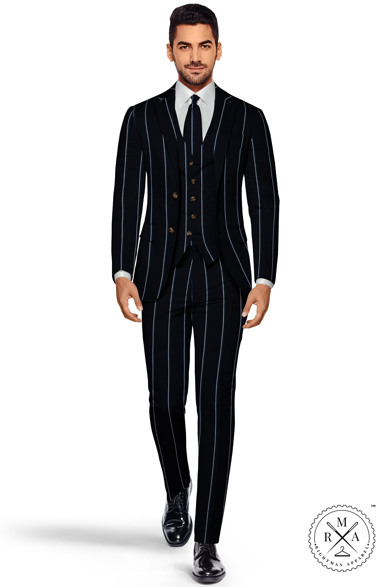 Navy Blue Pinstripe Three Piece Suit SU26